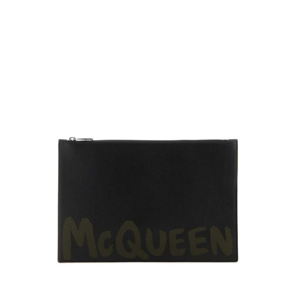 Alexander Mcqueen Men Black Leather Clutch